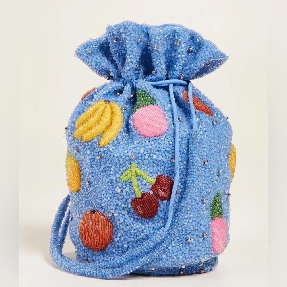 GANNI Edison Small Beaded Bucket Bag In Marina NWT $315 ULTRA RARE